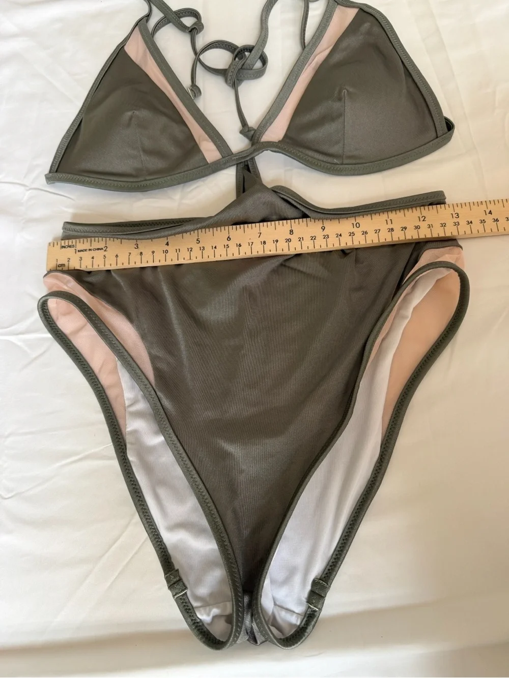 PINK Victoria's Secret Two-Piece Triangle Bikini in Dark Gray with Blush Accents